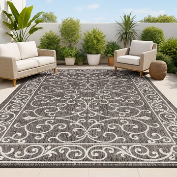 Charleston Vintage Filigree Textured Weave Indoor/outdoor Area Rug